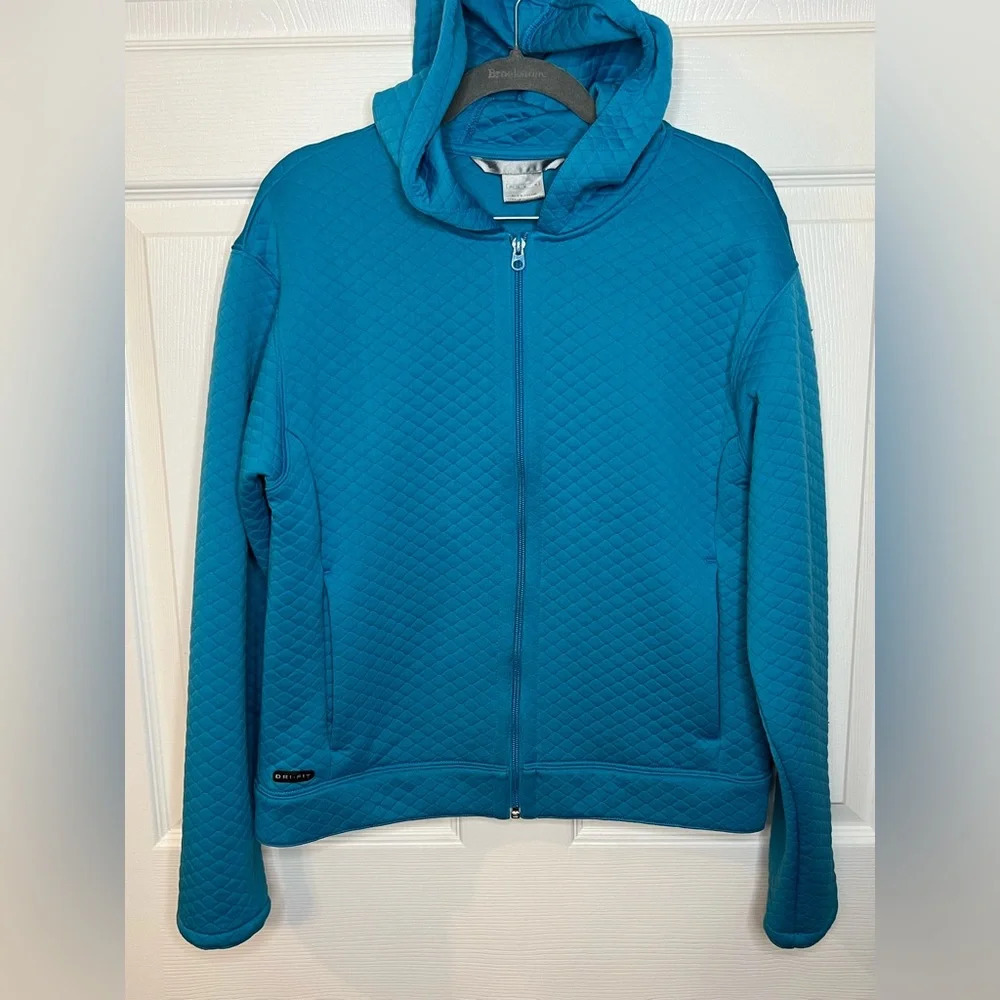 Nike Dri Fit Women’s Zip Up Quilted Hooded Jacket Bright Blue Size Medium GUC